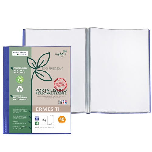 Portalistini personalizzabile Ermes TI - 22 x 30 cm - PP riciclato - 40buste - blu - Sei Rota