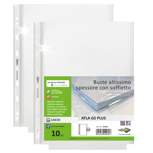 Buste forate ATLA GS plus - 22 x 30 cm - c/soffietto - Sei Rota - conf.10 pezzi
