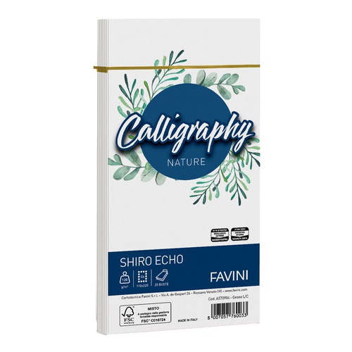 Busta Calligraphy Shiro Eco -  110 x 220 mm - 120 gr - gesso - Favini -conf. 25 pezzi