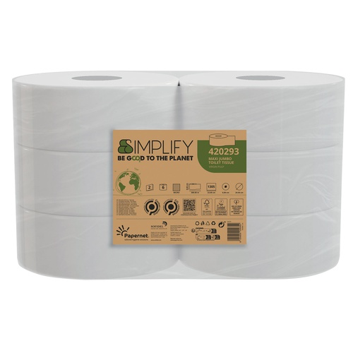 Carta igienica MaxiJumbo Simplify - 2 veli - 15 gr - goffratura micro -1305 strappi - Papernet