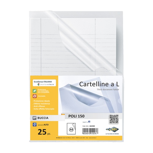 Cartelline a L Poli 150 - PPL - buccia - 21x29,7 cm - trasparente - Sei Rota - conf. 25 pezzi