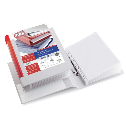Raccoglitore personalizzabile Stelvio TI - 2 anelli a D 40 mm - dorso 5,5, cm - 22x30 cm - bianco - Sei Rota