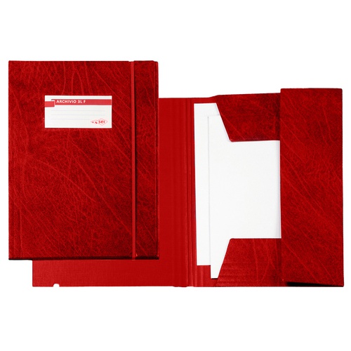 Cartellina 3 lembi Archivio 3L F - con elastico - Colpan® - 25x35 cm - rosso - Sei Rota
