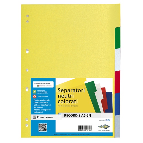 Separatore Record S - 6 tasti - PPL - 15x21 cm - A5 - multicolore - Sei Rota