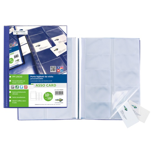 Porta biglietti da visita Uno Card - 21x29,7 cm - 10 buste con 10 tasche ciascuna - blu - Sei Rota