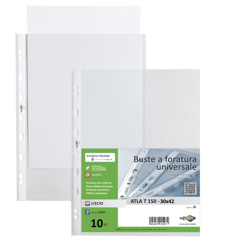 Buste forate Atla T - pesante - liscio - 30x42 cm (libro) - trasparente - Sei Rota - conf. 10 pezzi