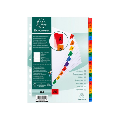 Separatore alfabetico A/Z - cartoncino bianco 160 gr - tasti colorati -A4 - Exacompta