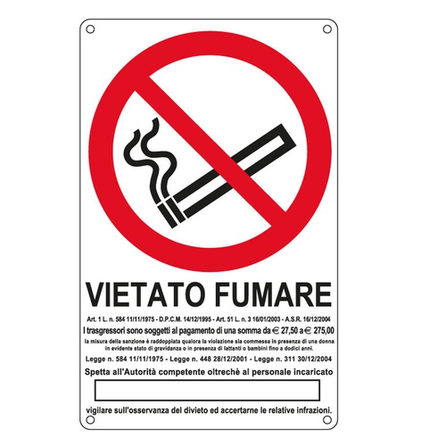 Cartello segnalatore - 27x43 cm - VIETATO FUMARE - alluminio - CartelliSegnalatori