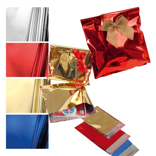 Busta regalo - con patella adesiva - 25 x 40 + 5 cm - 30 micron - PPL -metal lucido - oro - PNP - conf. 50 pezzi