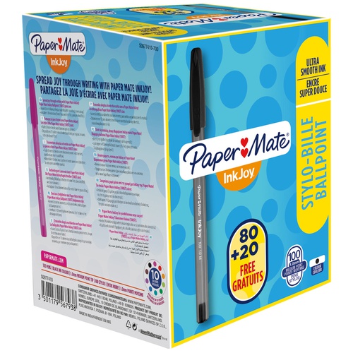 Penna a sfera con cappuccio Inkjoy 100 RT  - punta 1,0mm - nero - Papermate - conf. 80+20 pezzi