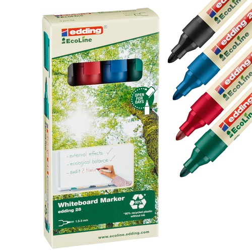 Marcatore per lavagne bianche 28 EcoLine - punta conica da 1,50-3,00mm - astuccio 4 colori - Edding