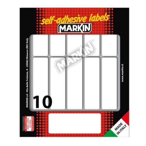 Etichetta adesiva - permanente - rettangolare - 70x20 mm - 10 etichette per foglio - 10 fogli per busta - bianco - Markin