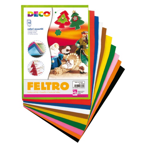 Feltro colorato - 21x30cm - colori assortiti - CWR - Conf.10 fogli