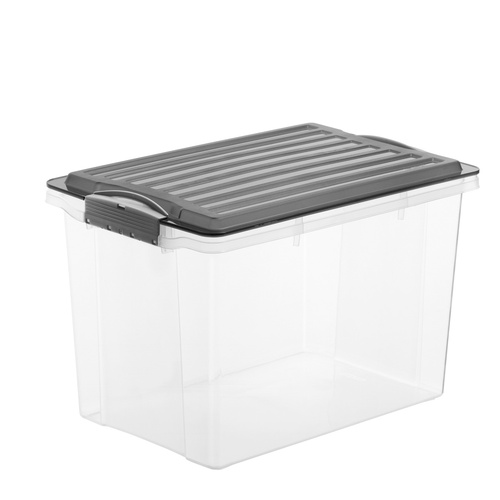 Contenitore Compact - 27x18,5x15 cm - A5 - 4,5 L - PPL - coperchio nero - trasparente - Rotho