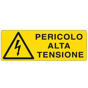 Cartello segnalatore - 35x12,5 cm - PERICOLO ALTA TENSIONE - alluminio - Cartelli Segnalatori
