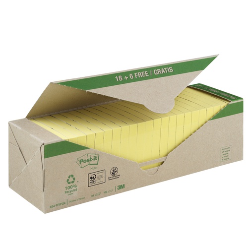 Blocco Post it® - giallo - 76 x 76mm - 100 fogli - carta riciclata - Post it® - conf. 24 blocchi