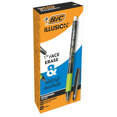 Penna a sfera gel cancellabile Gelocity Illusion - punta 0,7mm - nero - Bic - conf. 12 pezzi