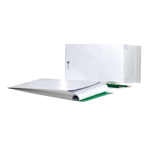 Buste a sacco Securitex - con soffietti - B5 - 17,6 x 25 x 3,8 cm - 130gr - bianco - Bong Packaging - conf. 100 pezzi