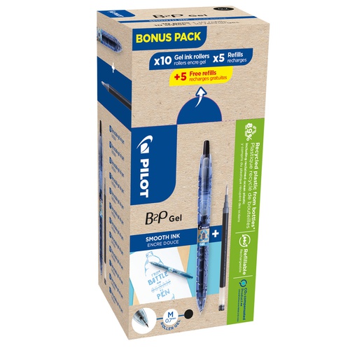 Roller gel B2P Ecoball BeGreen - punta 0,7 mm - 10 refill B2P inclusi -nero - Pilot - conf. 20 pezzi