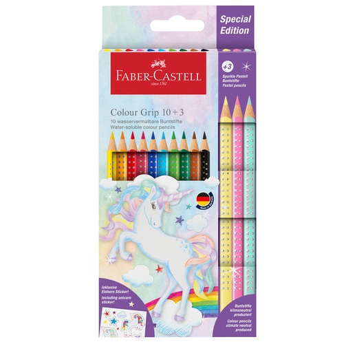 Astuccio 10 matite Colour Grip + 3 matite Sparkle - colori assortiti - Faber-Castell
