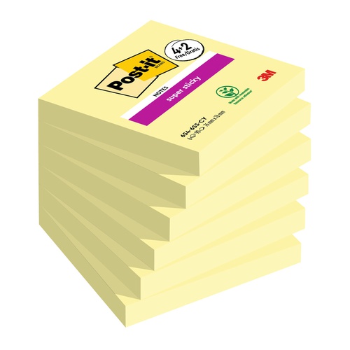 Blocco foglietti Post-it Super Sticky - 76 x 76 mm - 90 fogli - giallo canary - Post-it - conf. 6 blocchi Blocco foglietti Post-it Super Sticky - 76 x 76 mm - 90 fogli - giallo canary - Post-it - conf. 6 blocchi