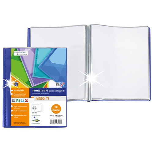 Portalistini Asso TI - personalizzabile - PP liscio - 15 x 21 cm - 60 buste - blu - Sei Rota Portalistini Asso TI - personalizzabile - PP liscio - 15 x 21 cm - 60 buste - blu - Sei Rota