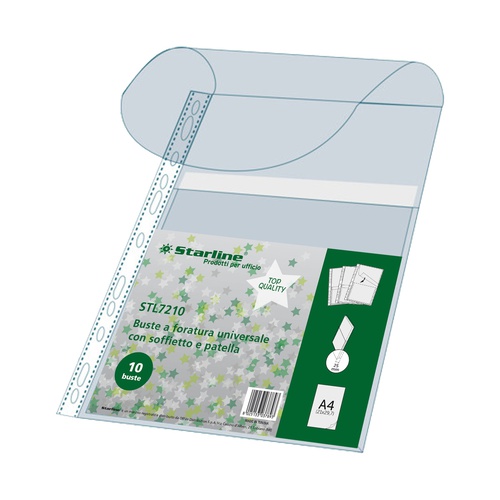 Buste forate con soffietto e patella - spessore 25 mm - liscio - 21 x 30 cm - trasparente - Starline Buste forate con soffietto e patella - spessore 25 mm - liscio - 21 x 30 cm - trasparente - Starline