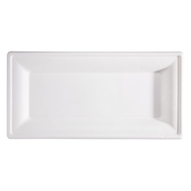 Piatto piano monouso - rettangolare - 26 x 13 cm - canna da zucchero - bianco - Signor Bio - conf. 50 pezzi