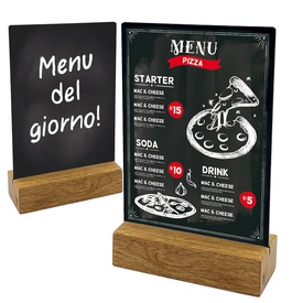 Lavagna da tavolo scrivibile - con base in legno massello - A5 - 15 x 21 x 5 cm - nero - Lebez