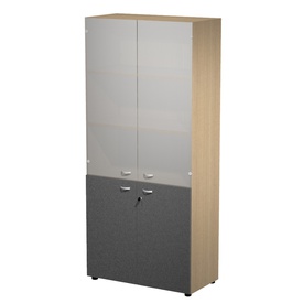 Armadio alto con ante superiori in vetro Essence - con serratura - 90 x45 x 200 cm - rovere/antracite