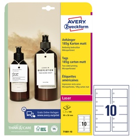 Cartellino micro-perforato stampabile - cartoncino - laser - 90 x 50 mm- 10 cart/fg - 10 fogli - bianco - Avery