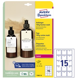 Cartellino micro-perforato stampabile - cartoncino - laser - 80 x 50 mm- 15 cart/fg - 10 fogli - bianco - Avery