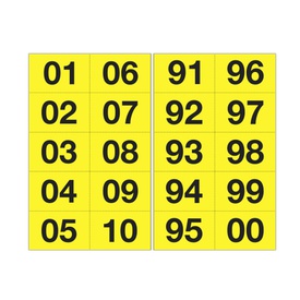 Numero adesivo da 01 a 99 - 44 x 34 mm - 10 et/fg - 10 fogli - nero/giallo