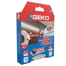 Nastro biadesivo SLIM Mister Attach - 9 mm x 5 m - bianco - Geko - conf. 2 pezzi