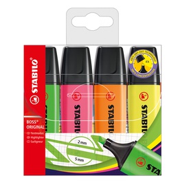 Evidenziatore Stabilo Boss Original - punta a scalpello - tratto da 2 -5 mm - colori assortiti - Stabilo - conf. 4 pezzi
