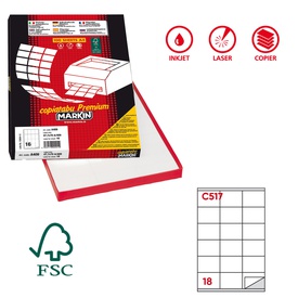 Etichette adesive C/517 - in carta - permanenti - 70 x 48 mm - 18 et/fg- 100 fogli - bianco - Markin