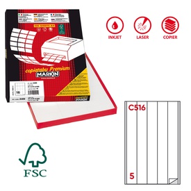 Etichette adesive C/516 - in carta - permanenti - 40 x 297 mm - 5 et/fg- 100 fogli - bianco - Markin