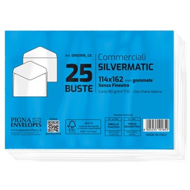 Busta Busta Silver Matic FSC - senza finestra - gommata - 11,4 x 16,2 cm - 80 gr -  bianco - Pigna Envelopes - conf. 25 pezzi