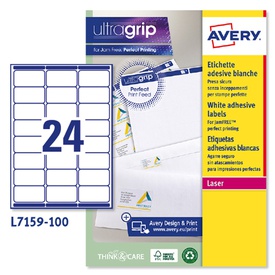 Avery Etichette adesive L7159 - in carta - angoli arrotondati - laser -permanenti - 63,5 x 33,9 mm - 24 et/fg - 100 fogli - bianco -