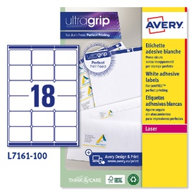 Avery Etichette adesive L7161 - in carta - angoli arrotondati - laser -permanenti - 63,5 x 46,6 mm - 18 et/fg - 100 fogli - bianco -