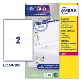 Avery Etichette adesive L7168 - in carta - angoli arrotondati - laser -permanenti - 199,6 x 143,5 mm - 2 et/fg - 100 fogli - bianco -
