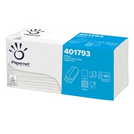Asciugamani piegati a Z - 2 veli - 22 gr - goffratura a onda+ - 23,4 x23 cm - bianco - Papernet - conf. 143 pezzi