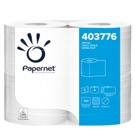 Carta igienica - 2 veli - 16,5 gr - diametro 12,4 cm - 9,5 cm x 38,5 mt- 350 strappi - Papernet - pacco 4 rotoli