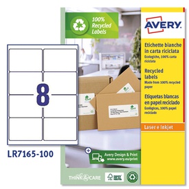 Etichette adesive - in carta riciclata - angoli arrotondati - permanenti - 99,1 x 67,7 mm - 8 et/fg - 100 fogli - bianco - Avery