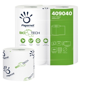 Carta igienica standard Bio Tech - 2 veli - 250 strappi - 15,5 gr - 9,5cm  x 27,5 mt - Papernet - pacco 4 rotoli