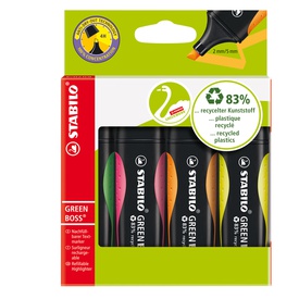 Evidenziatore Green Boss - punta a scalpello - tratto 2 - 5 mm - coloriassortiti - 83% plastica riciclata - Stabilo - astuccio 4 pezzi