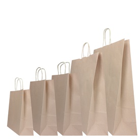 Shopper in carta - maniglie cordino - 26 x 11 x 34,5cm - sabbia - conf. 25 sacchetti