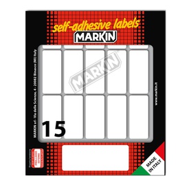 Etichetta adesiva - permanente - rettangolare - 46x20 mm - 15 etichette per foglio - 10 fogli per busta - bianco - Markin