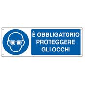 Cartello segnalatore - 35x12,5 cm - E' OBBLIGATORIO PROTEGGERE GLI OCCHI - alluminio - Cartelli Segnalatori