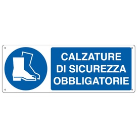 Cartello segnalatore - 35x12,5 cm - CALZATURE DI SICUREZZA OBBLIGATORIE- alluminio - Cartelli Segnalatori